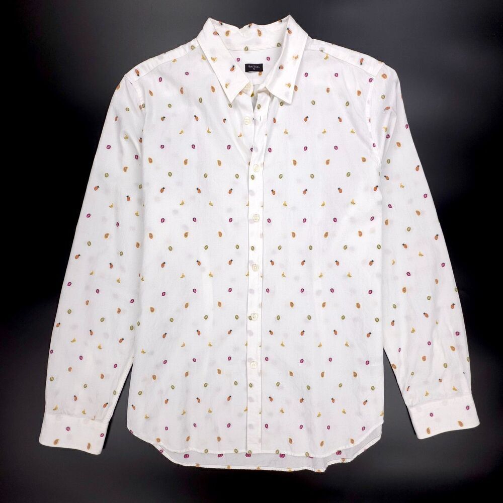 PAUL SMITH Fruit Print Long Sleeve Button Down Dress shirt Novelty Print White